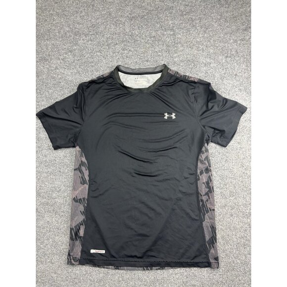 Under Armour Shirt Mens Large Black HeatGear Fitted Camo Athletic Gym Workout - Picture 1 of 7